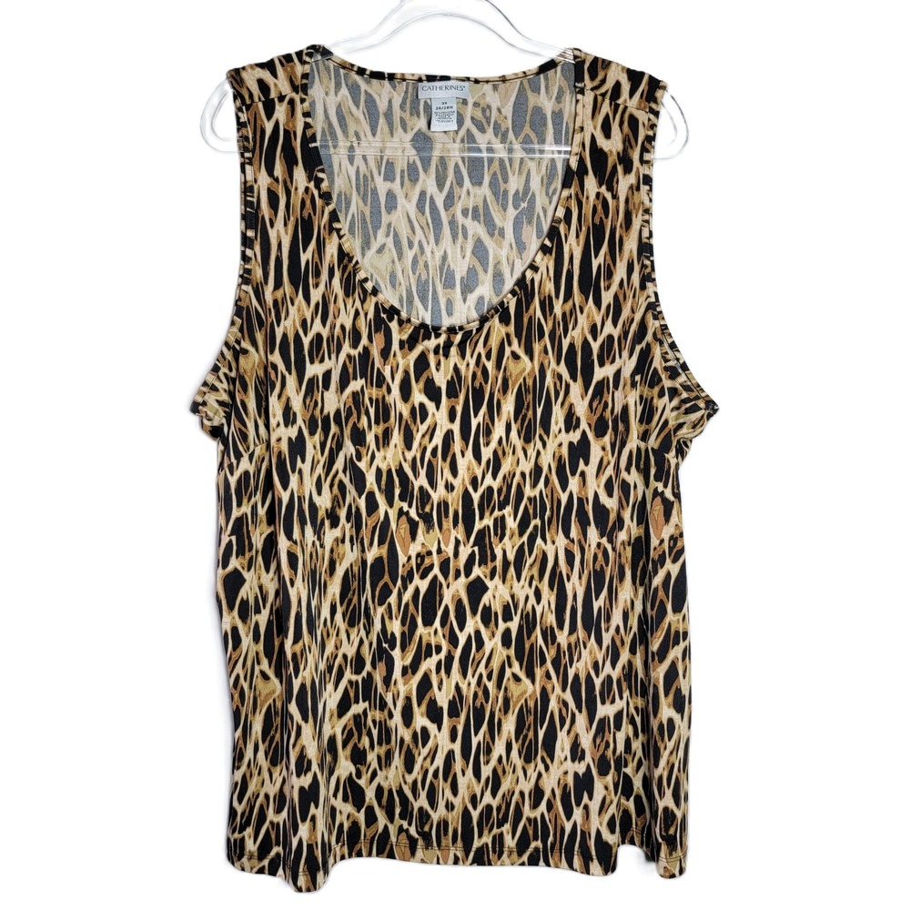 Catherines Womens Plus Size 3X 26 28W Leopard Print Sleeveless Tank Top‎